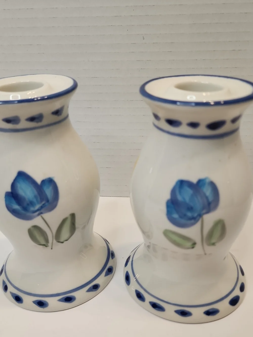 Pair Of Hand-Painted Floral Tulip Design Ceramic Candle Holders